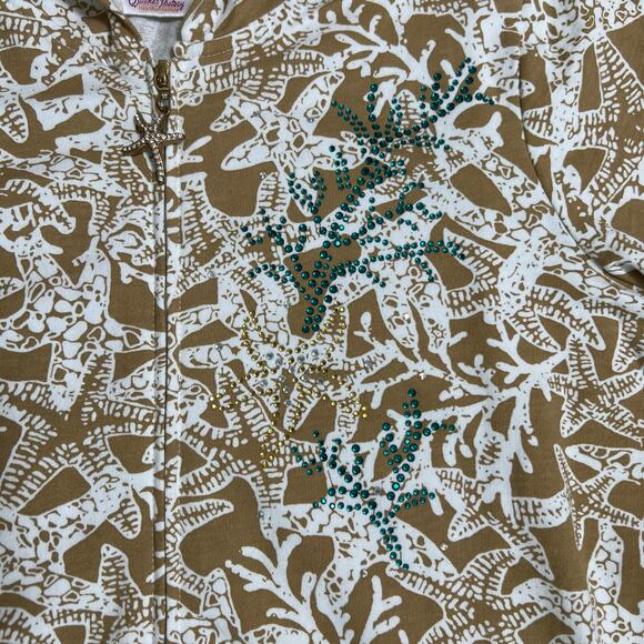 Quacker Factory Hoodie Womens XXS Full Zip Short Sleeve Embellished Starfish - Picture 6 of 8